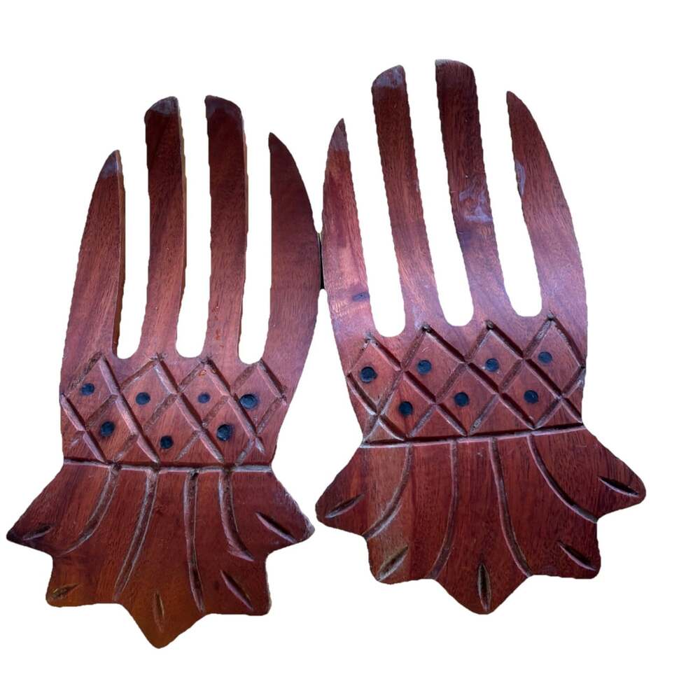 Vintage Wooden Hand Carved Salad Servings Forks Claws Tiki Hawaii Philippines